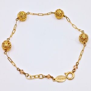 VITRAUX~gold filigree~BALL & CHAIN BRACELET~w/ SWAROVSKI CRYSTALS